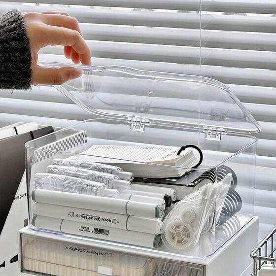 Transparent desktop stationery storage box large capacity student