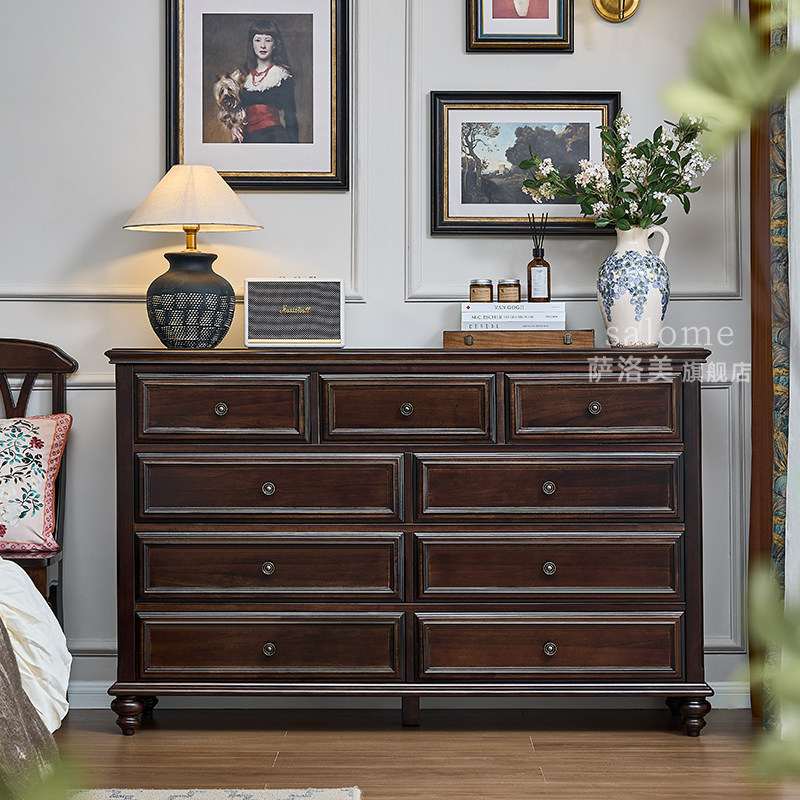 美式复古纯实木九斗柜主卧室床尾储物柜客厅靠墙轻奢高级感收纳柜,淘宝优惠券,粉丝福利购,淘宝优惠卷