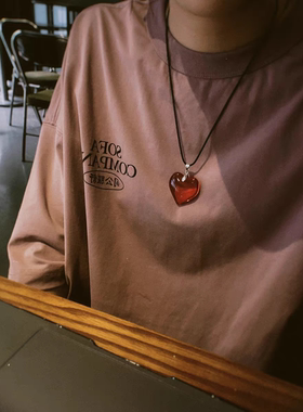 红色爱心吊坠锁骨链彩色心形玻璃