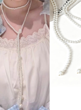 秋冬叠戴复古珍珠项链长款毛衣链