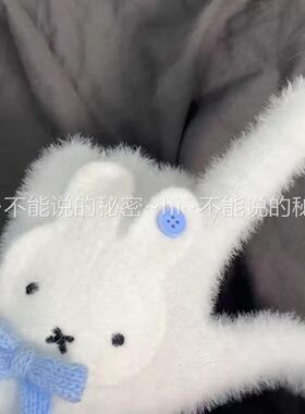 蓝色领结兔子毛绒手套保暖防寒