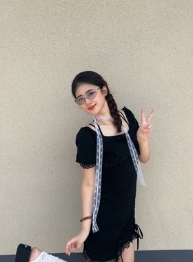 白色蕾丝飘带丝巾女韩系细窄长条