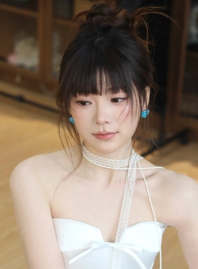 儿童白色蕾丝系带choker项圈颈链