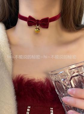 新年饰品圣诞节蝴蝶结铃铛项链