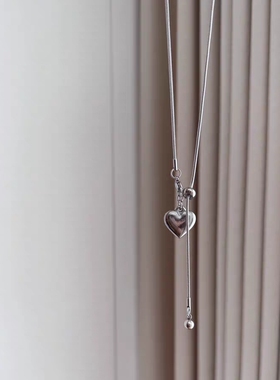 钛钢简约爱心圆球流苏长款毛衣链