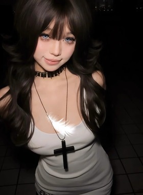 黑色木质大十字架项链长款毛衣链