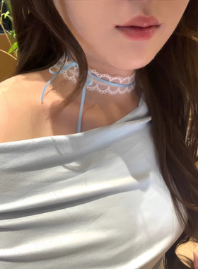 夏少女绿色颈带蝴蝶结颈链Choker