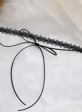 项链女蝴蝶结2024新款饰品仙女黑色蕾丝系带颈带Choker叠带锁骨链