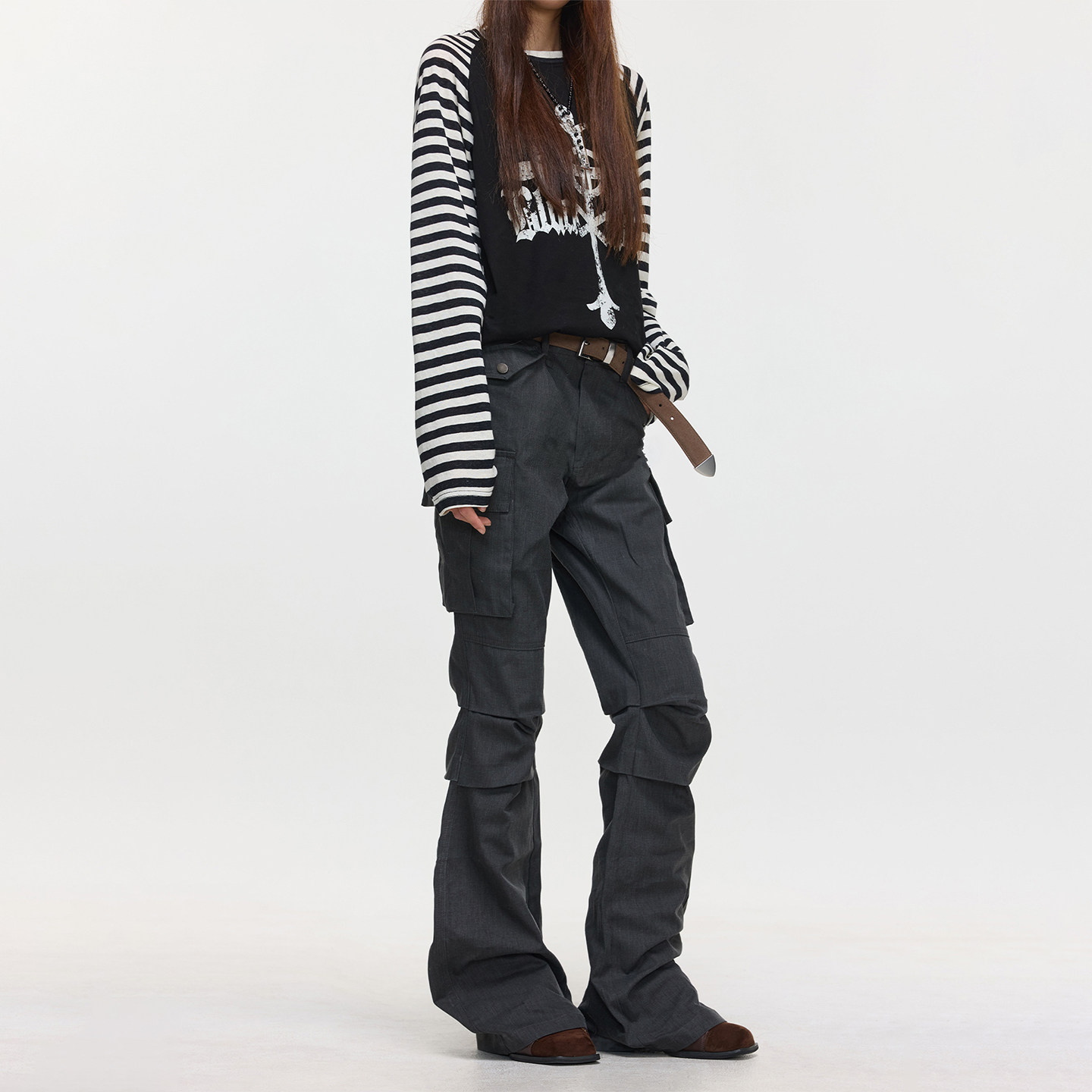 BTSG美式复古Vibe褶皱微喇工装裤小众设计感多口袋修身显高休闲裤,淘宝优惠券,粉丝福利购,淘宝优惠卷