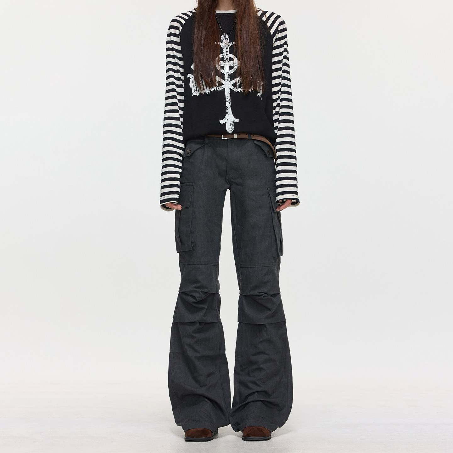 BTSG美式复古Vibe褶皱微喇工装裤小众设计感多口袋修身显高休闲裤,淘宝优惠券,粉丝福利购,淘宝优惠卷