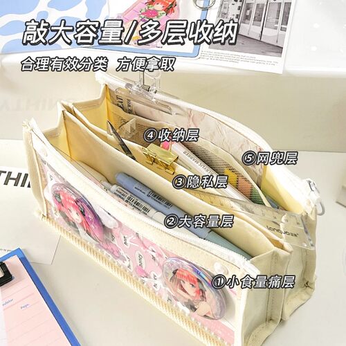 蓝果社恐痛包笔袋大容量简约文具盒透明夹层二次元隐藏可痛层笔袋 - 图2