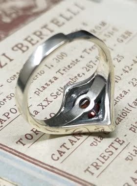 YUTU原创设计十字星图腾925纯银石榴石戒指个性复古礼品男女款