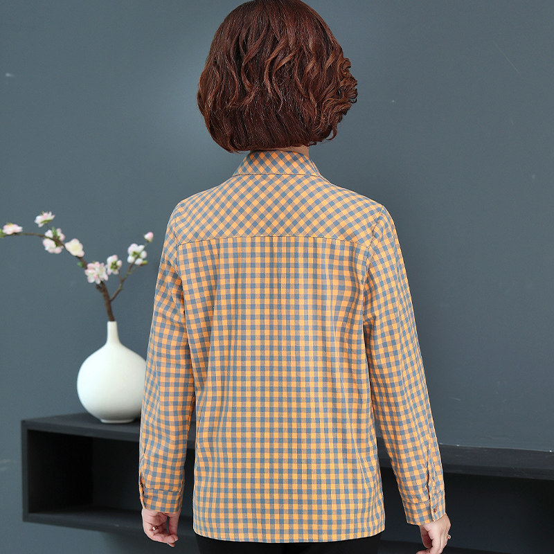 妈妈春秋装长袖纯棉40岁50格子衬衫 芳华再燃中老年女装