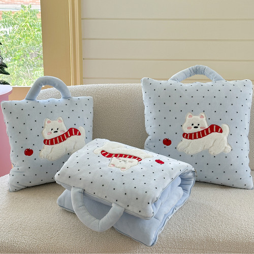 新款卡通加厚牛奶绒抱枕被子两用多功能车用靠背垫学生宿舍空调被 - 图1