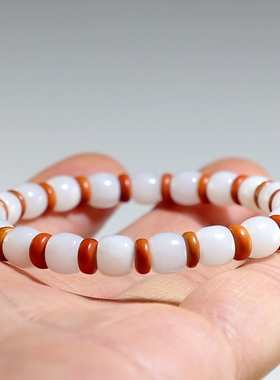 【新品特价】和田玉女款手链 白玉+椰壳隔片手串 楼叔孤品