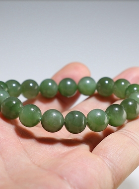 【送备珠1颗】和田玉手链 天然碧玉圆珠女款手串 微瑕 楼叔精选