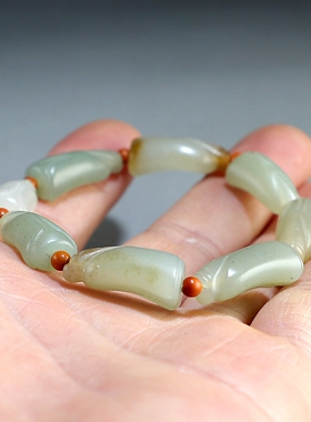 【8个翁仲】和田玉手链 手工雕刻新疆青白玉手串 楼叔孤品