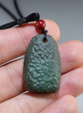 [先拍先挑]天然和田玉手工雕刻锤纹无字牌 平安无事青玉吊坠 楼叔