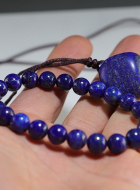 【原创】天然青金石手链+手工打磨原石吊坠 女款套装 楼叔孤品