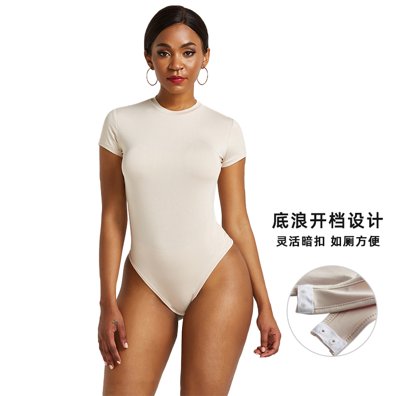 欧美性感开档紧身连体衣 夏季女士外穿纯色短袖t恤women bodysuit