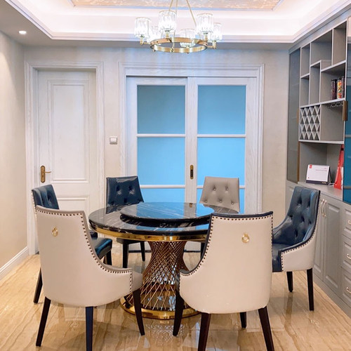 新款大理石圆形餐桌带转盘轻奢高端现代简约欧式家用圆桌吃饭桌子 - 图1