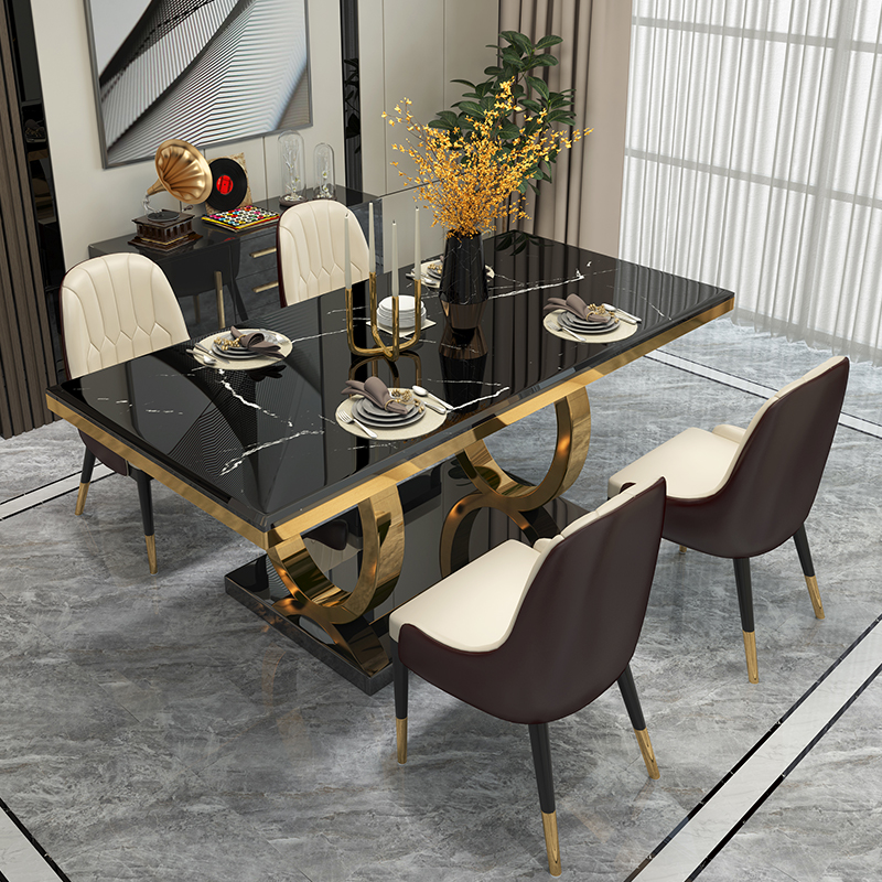 轻奢后现代大理石餐桌椅组合长方形客厅家用现代简约小户型设计师 - 图2
