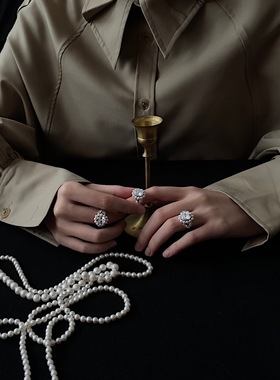 锆石珍珠高级感戒指轻奢锆石复古