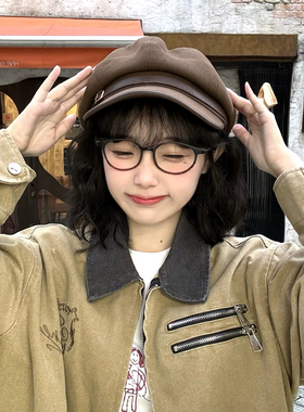 日系复古美拉德文艺报童帽子女