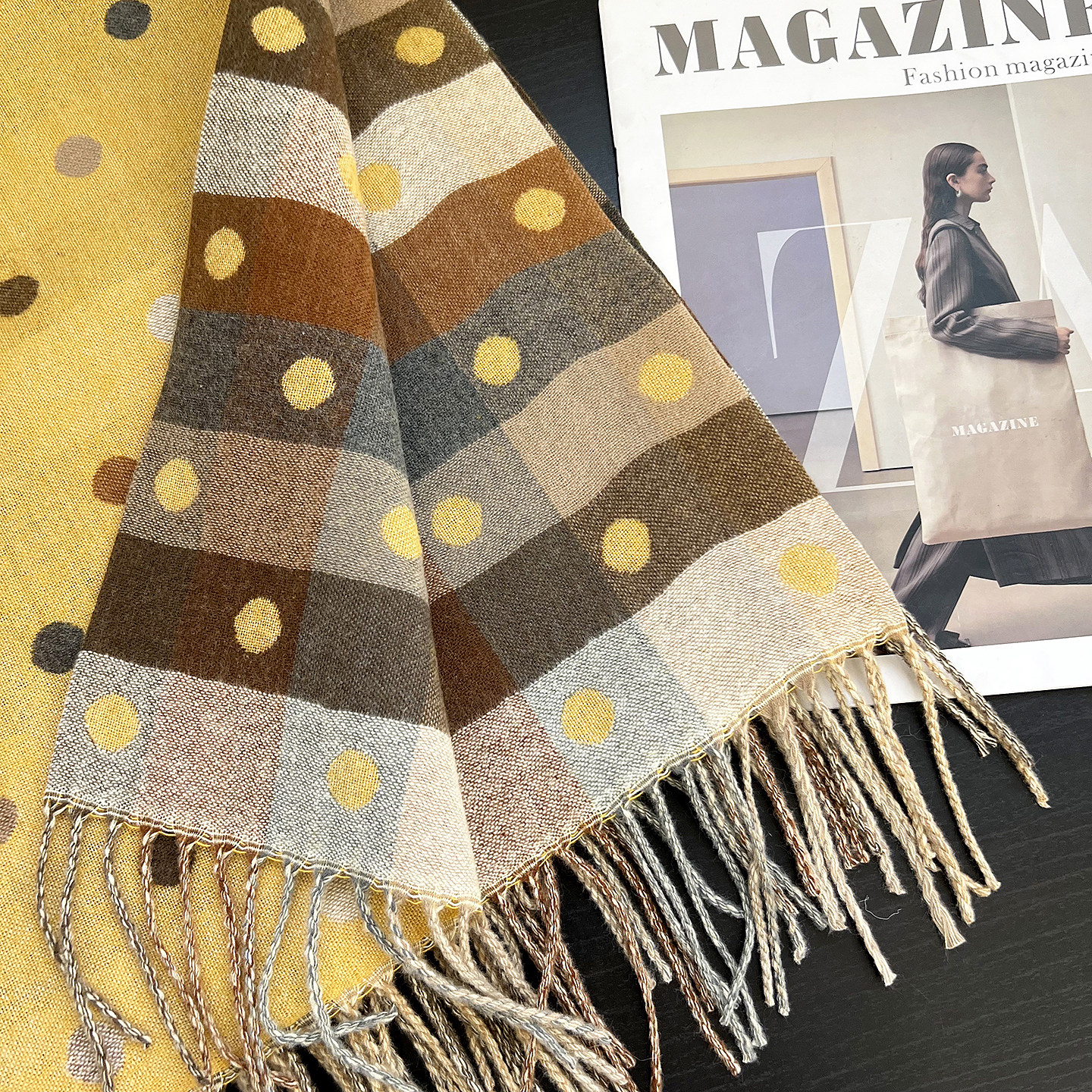 2025新款甜美波点格子双面拼色仿羊绒围巾女秋冬保暖百搭围脖披肩,淘宝优惠券,粉丝福利购,淘宝优惠卷