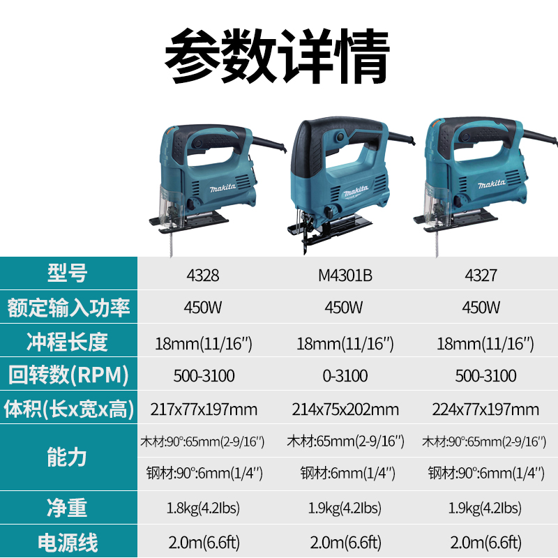 日本牧田4327曲线锯条4328电动调速往复锯M4301B木工切割机 - 图2