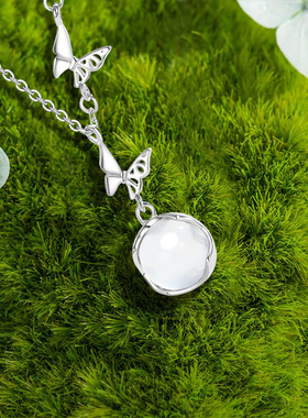 原创蝴蝶足银999项链女小众设计轻奢款玉髓锁骨链ins风花朵吊坠