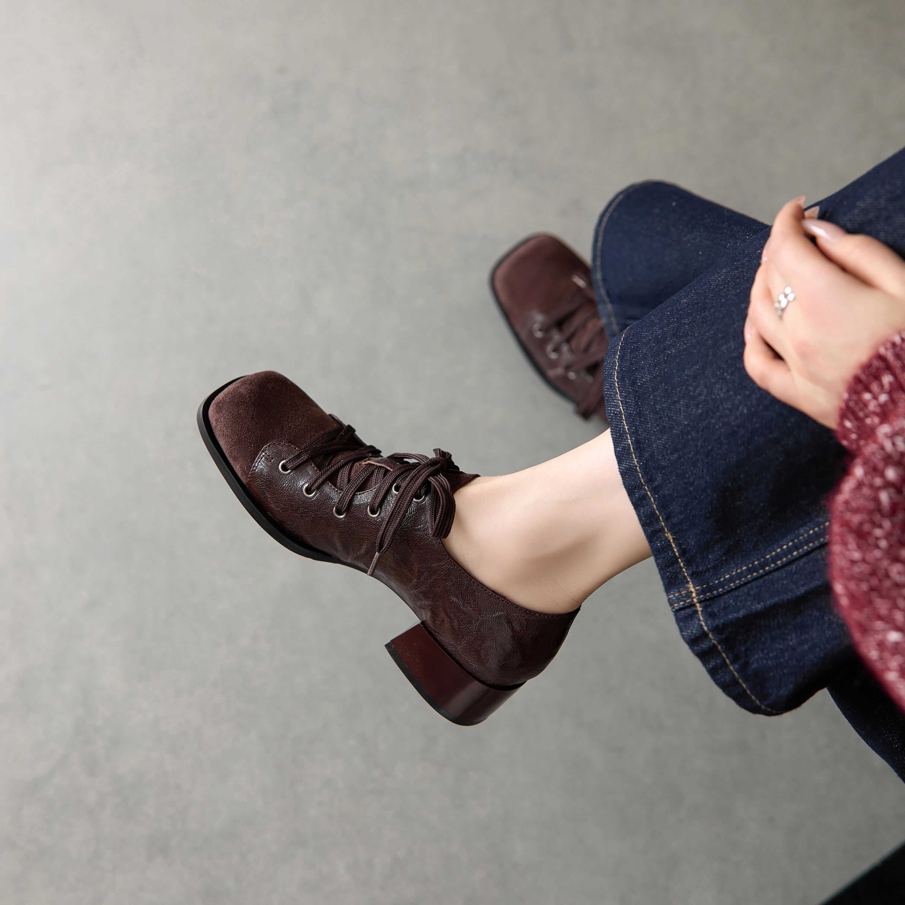 lorem香港 26早春新款复古单鞋羊皮粗跟系带简约百搭时尚深口女鞋,淘宝优惠券,粉丝福利购,淘宝优惠卷