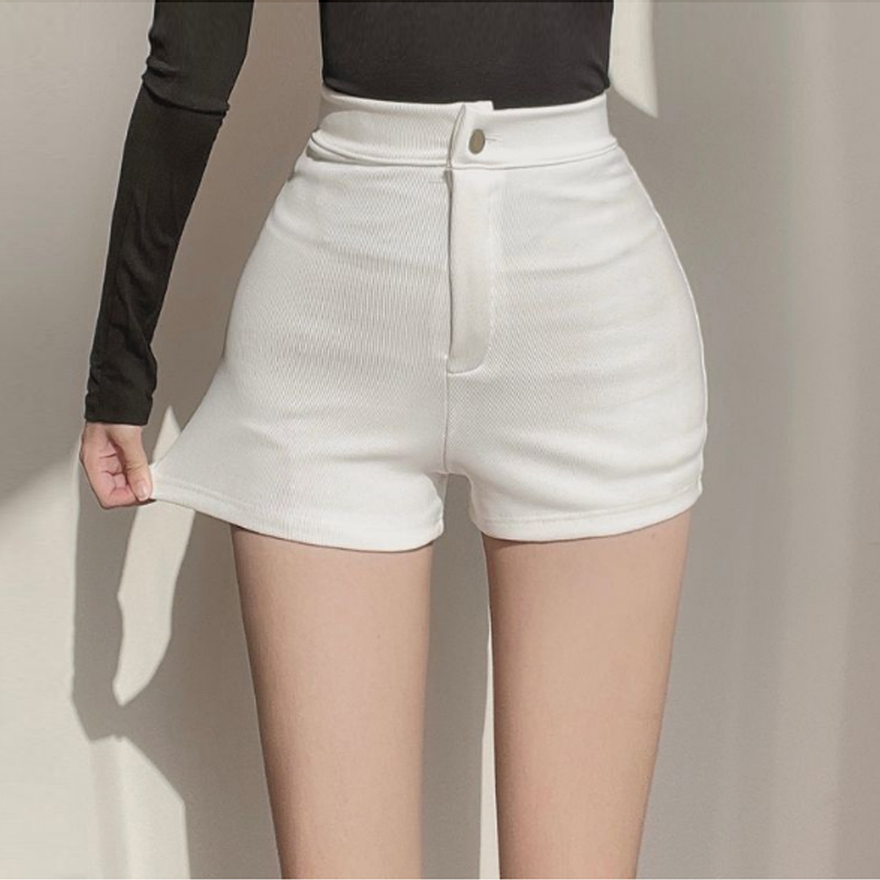 白色短裤女外穿春季超短裤高腰紧身弹力包臀a小个子黑色性感热裤