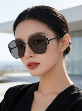 墨镜女防紫外线无框素颜太阳镜时尚圆脸大脸显瘦遮阳眼镜2026新款