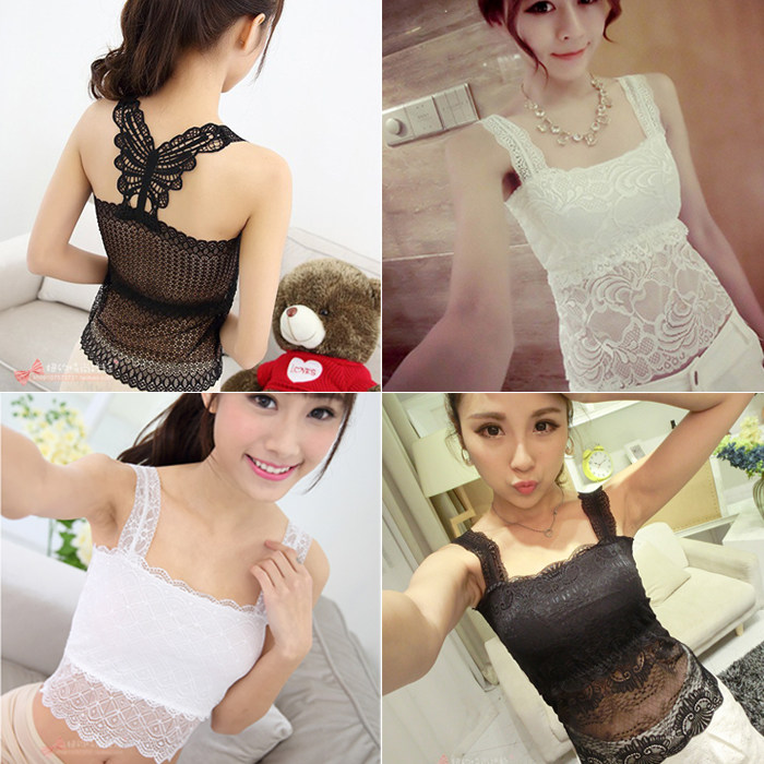 韩版女士防走光长款吊带蝴蝶镂空蕾丝裹胸抹胸打底女背心百搭短款,淘宝优惠券,粉丝福利购,淘宝优惠卷
