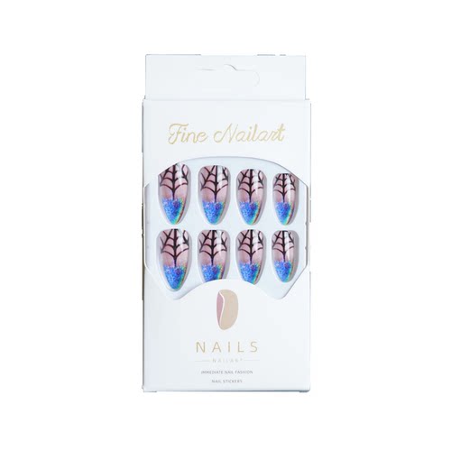 镭射渐变蜘蛛网万圣节cos穿戴甲 欧美暗黑辣妹成品假指甲片美甲贴 - 图3