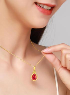 新款真金色锁骨链女玉髓吊坠