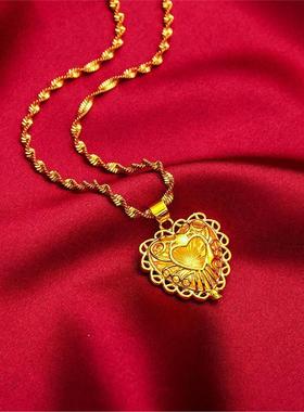 香港真金色宫廷爱心吊坠项链女款