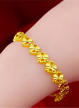 2026古法真金色心连心手链不掉色