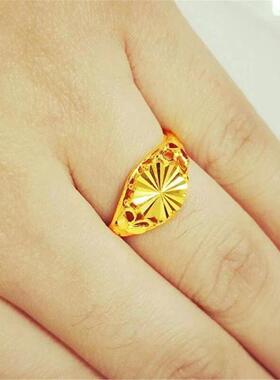 真金色戒指女士可调节沙金女戒指