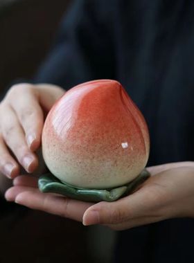 桃子茶叶罐喜糖罐小号创意陶瓷罐子密封罐糖果茶具普洱茶罐摆件