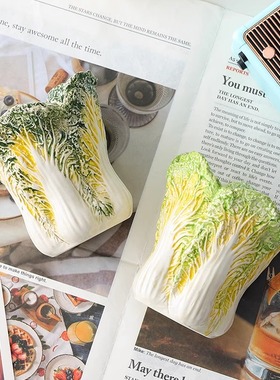 化妆刷收纳筒高级感陶瓷白菜笔筒