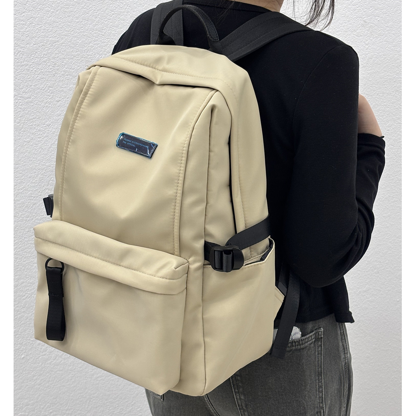 简约纯色双肩包男女款通用大容量多功能学生书包户外防水旅行背包,淘宝优惠券,粉丝福利购,淘宝优惠卷