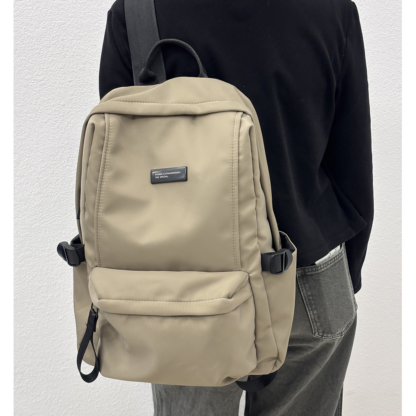 简约纯色双肩包男女款通用大容量多功能学生书包户外防水旅行背包,淘宝优惠券,粉丝福利购,淘宝优惠卷