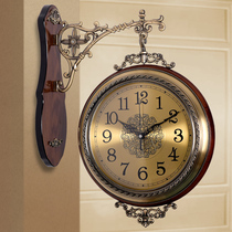 American solid wood double-sided clock hanging clock European-style mute living room quartz clock two sides hanging table retro creative big clock