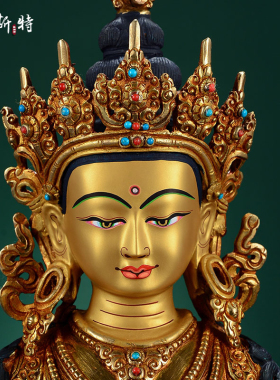 尼泊尔手工10寸铜像全鎏金摆件