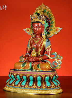 彩绘常寿佛铜像桌面摆件