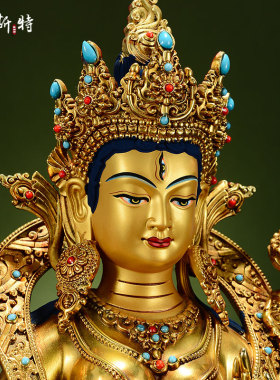 全鎏金白度母铜像摆件白度母