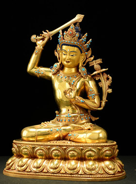 全鎏金文殊菩萨铜像摆件