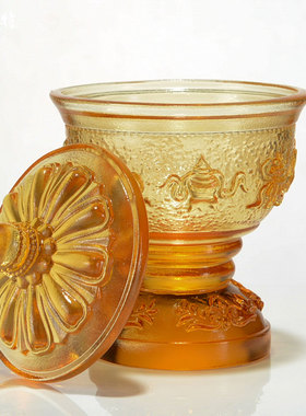 八吉祥古法琉璃供水杯摆件